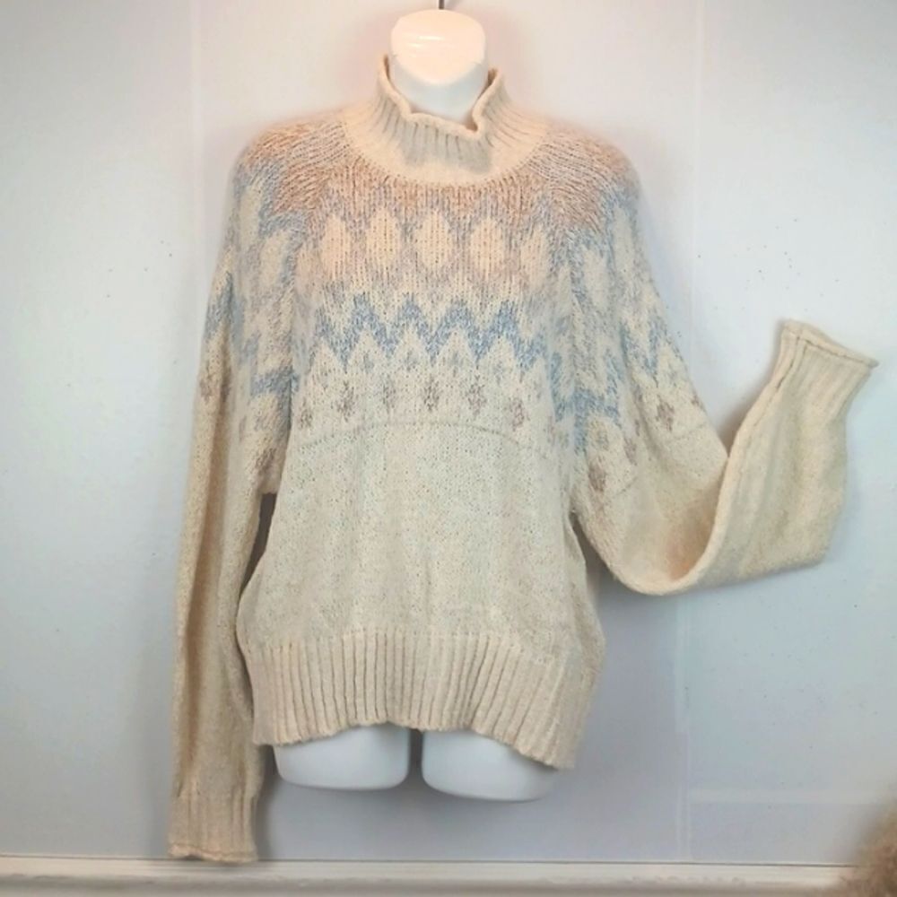 Gianni Bini Women's cream Fair Isle mock neck long sleeve sweater XXL
